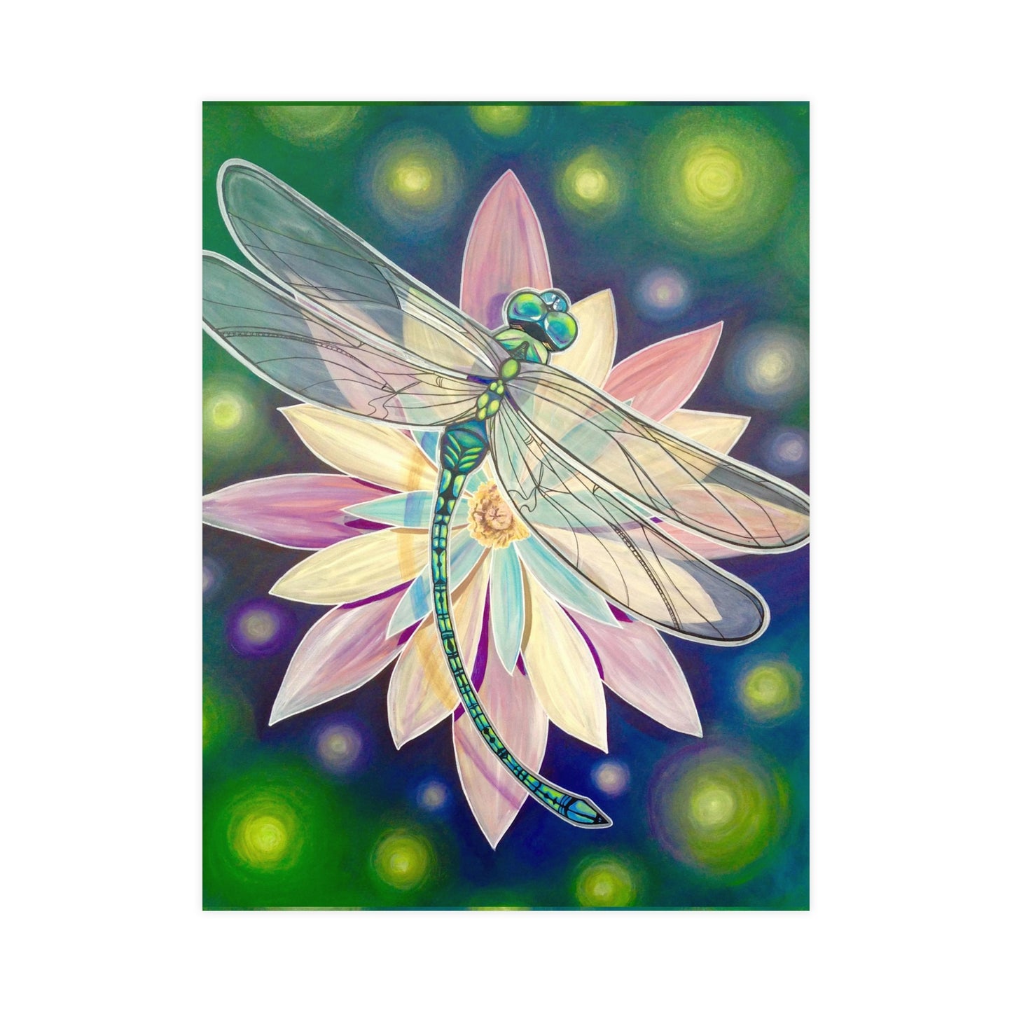 Poster Dragonfly Water Lily Jewel Tone Monet Style