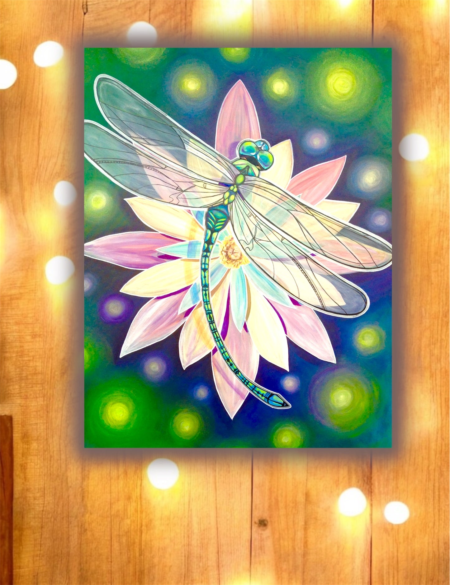 Poster Dragonfly Water Lily Jewel Tone Monet Style
