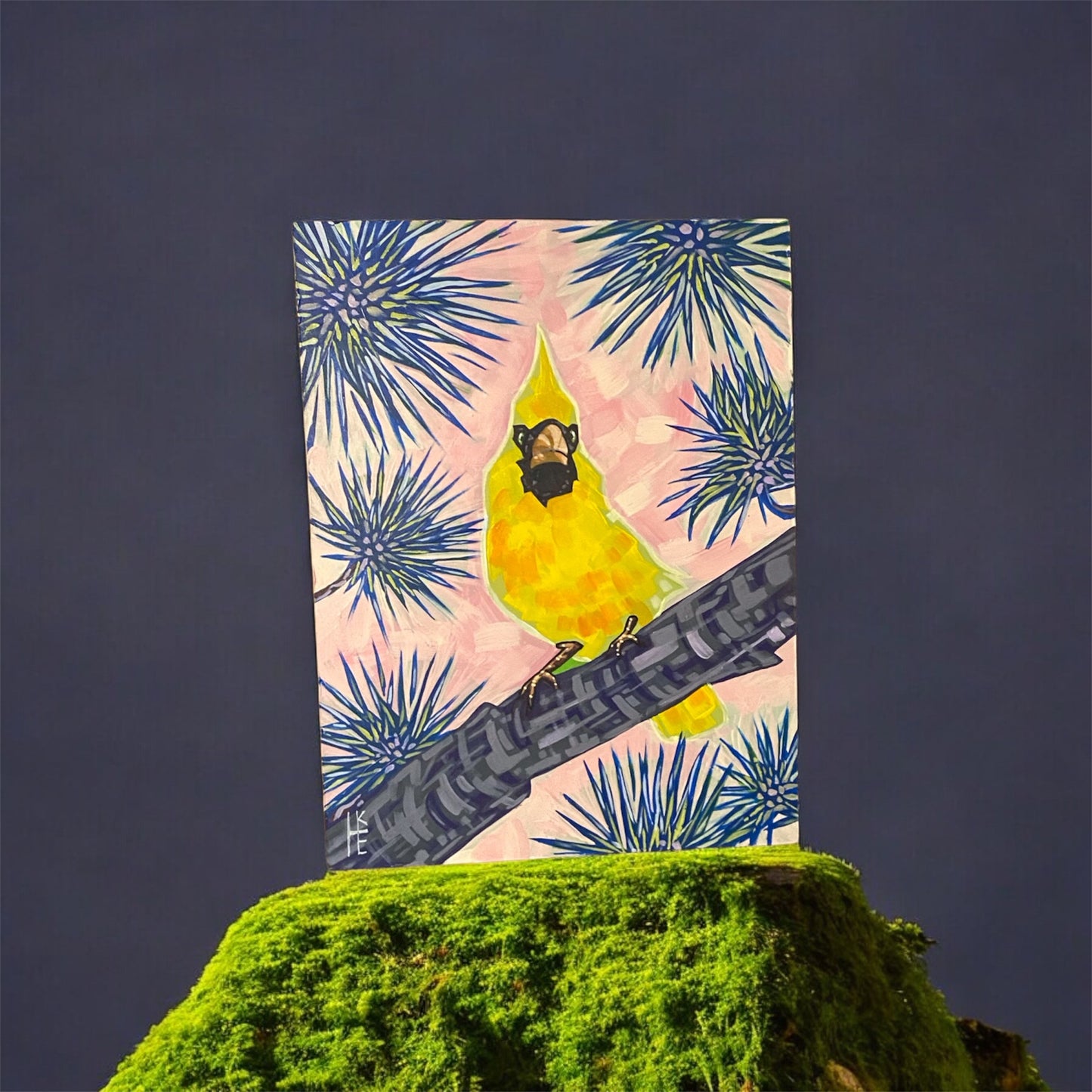 “Yellow Cardinal Muse” Acrylic on Wood Panel