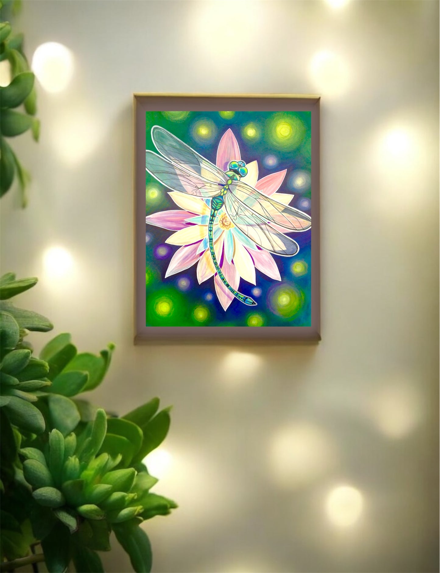 Poster Dragonfly Water Lily Jewel Tone Monet Style