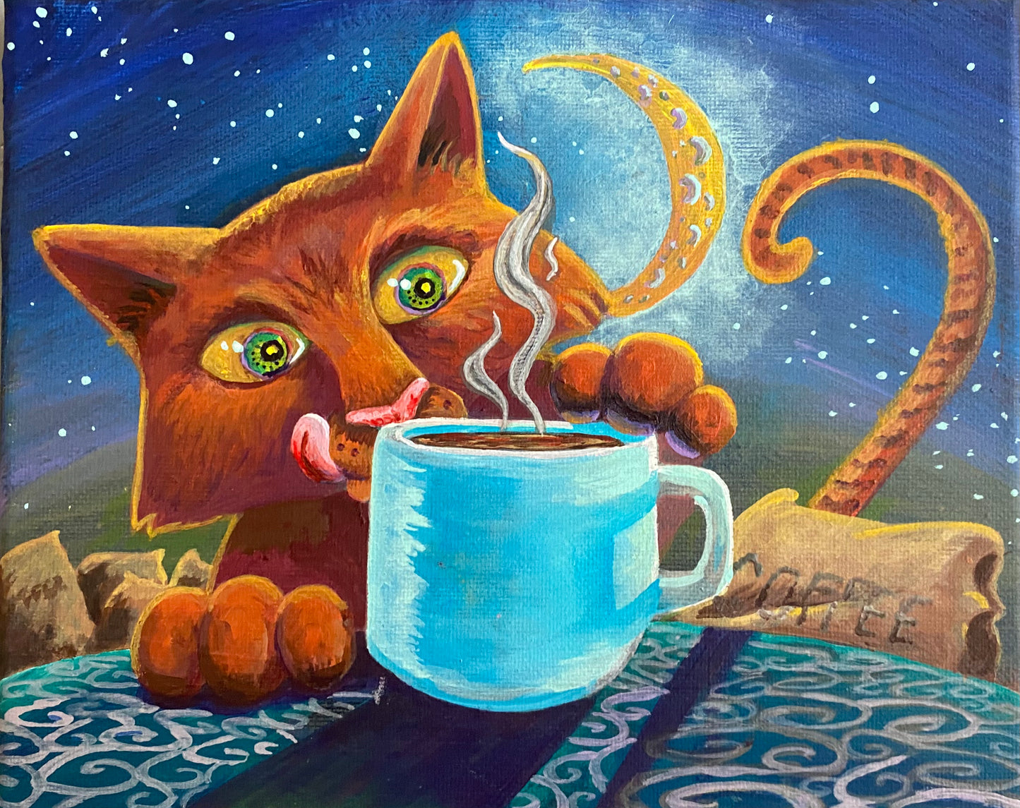 “Cat-fe Coffee” 10x8 (2018) *ORIGINAL*