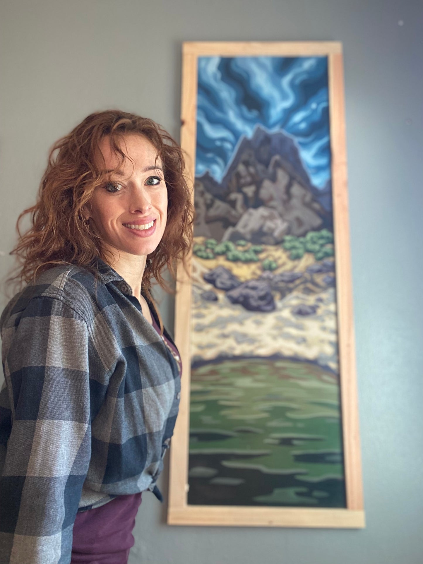 Stacked Rock Storm | 15x48 Original Acrylic Landscape on Wood Panel by Karin E. Hoffman