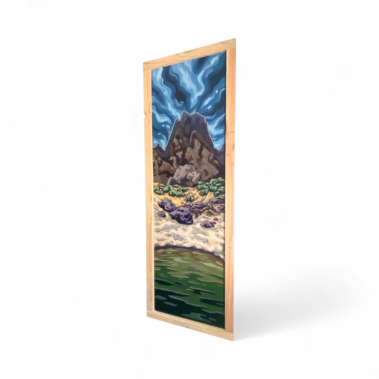 Stacked Rock Storm | 15x48 Original Acrylic Landscape on Wood Panel by Karin E. Hoffman