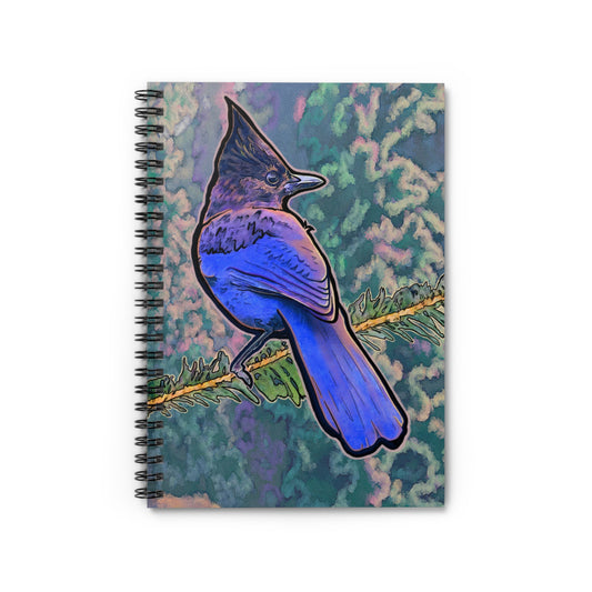 NOTEBOOK Bluebird Stellar Jay Notepad Bird in Forest Fir Trees spiral-bound